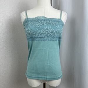 Y2K Fairy Top Womens Medium Blue Lace Trim Cami Sequin Coquette Soft Girl